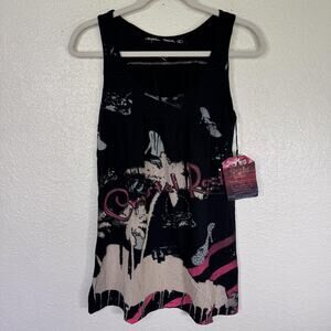Christian Audigier Crystal Rock Top Womens Small Y2K Babydoll Tunic Shirt Art